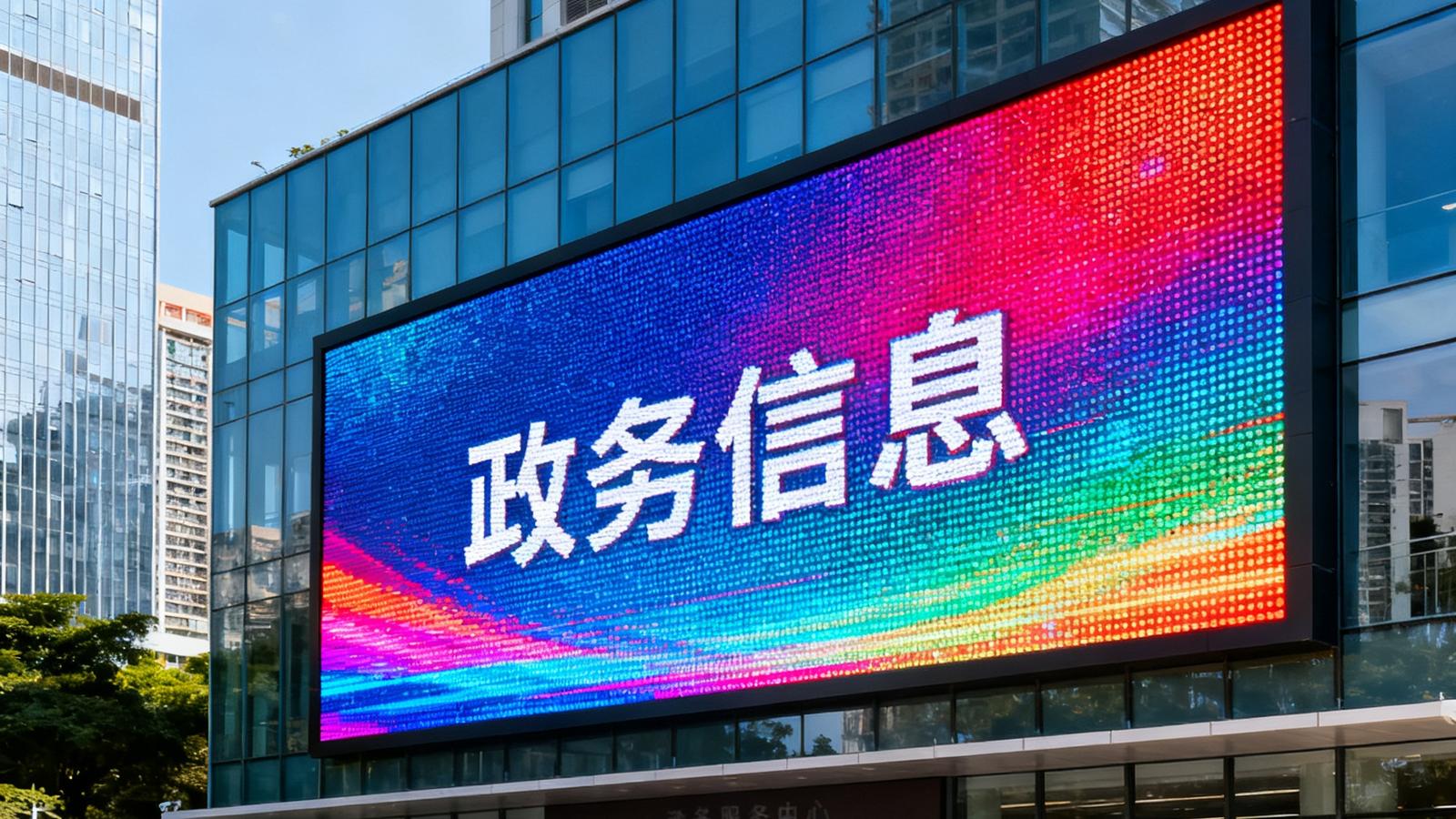 深圳南山区政务服务中心新安装的LED全彩屏正在滚动显示政务信息。